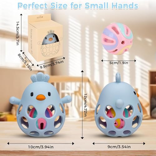 Onomie Baby Teething Chick Toy, Upgraded Easy Grasp Silicone Teething Rattle Ball Toy for Babies Over 3 Months, 100% Food Grade, Gift for Infant Boys and Girls 0-6-12 Months (Green) - Image 2