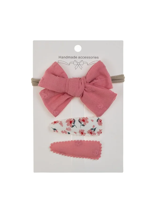دىدانيالا Aira Ribbon Bow Clip Set with Ponytail For Babies and Girls - Dark Pink