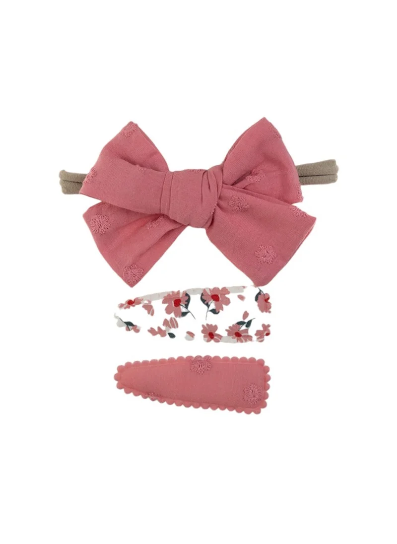 دىدانيالا Aira Ribbon Bow Clip Set with Ponytail For Babies and Girls - Dark Pink