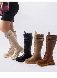 Vbranda Long Leather Boot With Front Lacing B-37- HAVAN  - Image 2