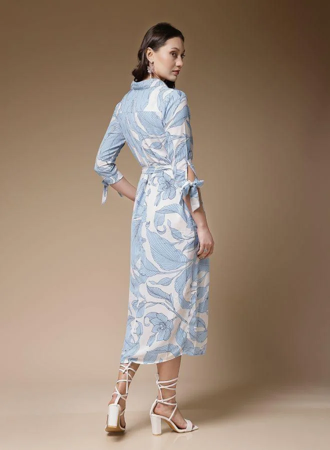 مرفوعة Women Loose Fit Casual Tropical Print Shirt Dress