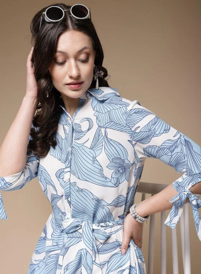 Freehand  Women Loose Fit Casual Tropical Print Shirt Dress for Women | Best Price UAE