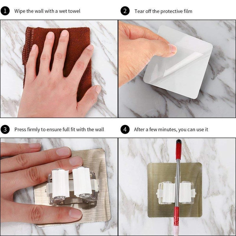 BSITFOW Plastic Broom Holder Wall Mounted Mop Holders Grippers Mop Racks Broom Holders Self Adhesive Hanger Storage and Organization 31485mmL x 31485mmW x 18547mmH Pack of 4 - Image 2
