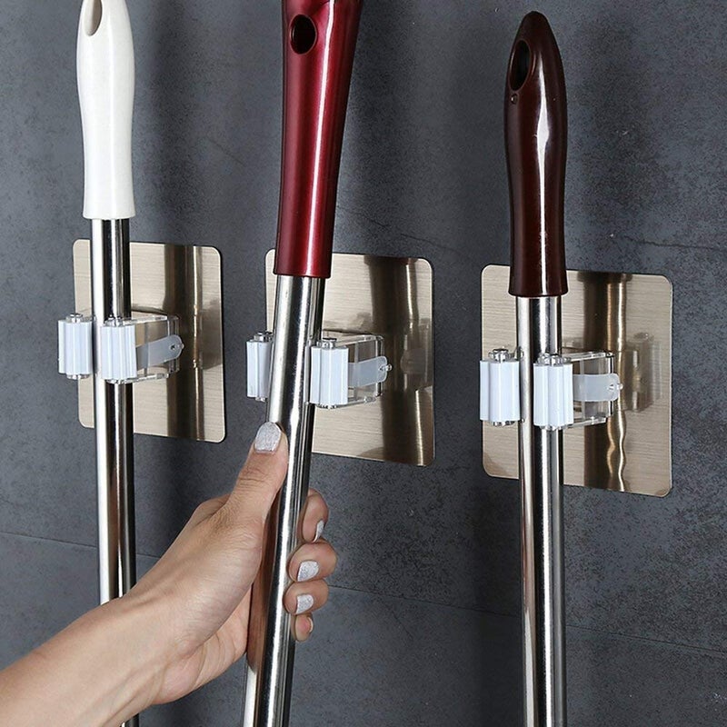 BSITFOW Plastic Broom Holder Wall Mounted Mop Holders Grippers Mop Racks Broom Holders Self Adhesive Hanger Storage and Organization 31485mmL x 31485mmW x 18547mmH Pack of 4 - Image 3
