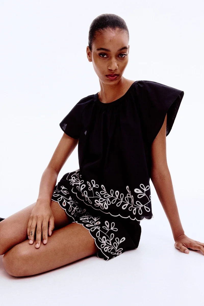 H&M Embroidered cotton blouse