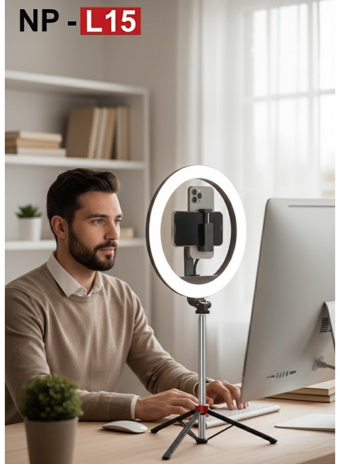 ني فو رينج لايت NeePho NP-L15 بحجم 10 بوصة مع ترايبود قابل للتمديد حتى 2.1 متر وتحكم بلوتوث وإضاءة ثلاثية الألوان - Image 5