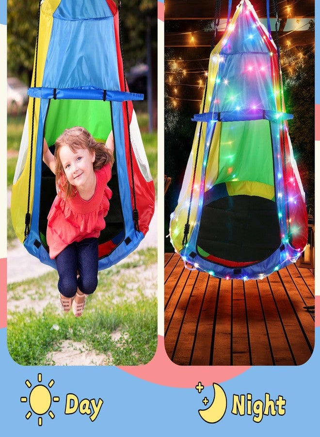 Liliful 39 Inch Kids Hanging Tent Saucer Swing with LED Lights, 600 LBS Capacity Outdoor Saucer Tree Swing, Detachable Tree Swing Tent for Kids Adults Indoor Outdoor Backyard - Image 3