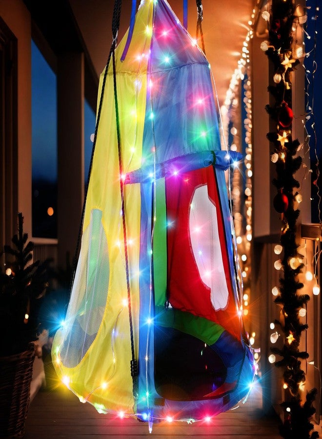 Liliful 39 Inch Kids Hanging Tent Saucer Swing with LED Lights, 600 LBS Capacity Outdoor Saucer Tree Swing, Detachable Tree Swing Tent for Kids Adults Indoor Outdoor Backyard - Image 4
