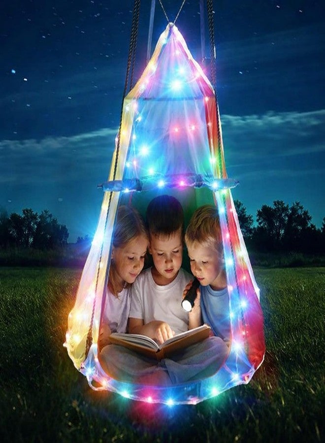 Liliful 39 Inch Kids Hanging Tent Saucer Swing with LED Lights, 600 LBS Capacity Outdoor Saucer Tree Swing, Detachable Tree Swing Tent for Kids Adults Indoor Outdoor Backyard - Image 1