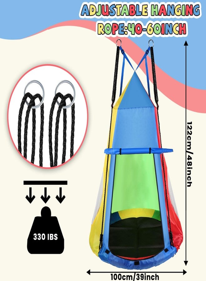 Liliful 39 Inch Kids Hanging Tent Saucer Swing with LED Lights, 600 LBS Capacity Outdoor Saucer Tree Swing, Detachable Tree Swing Tent for Kids Adults Indoor Outdoor Backyard - Image 2