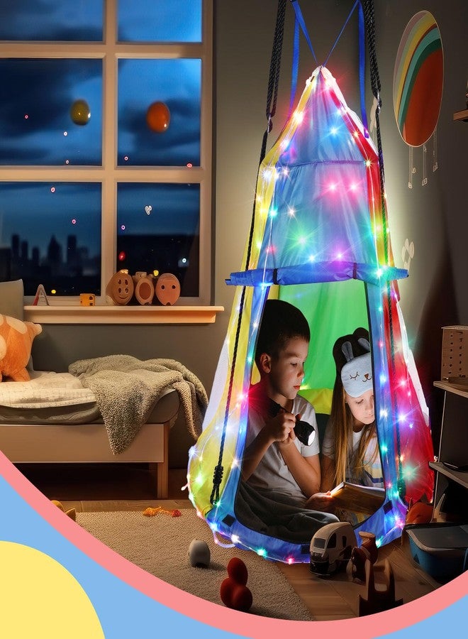 Liliful 39 Inch Kids Hanging Tent Saucer Swing with LED Lights, 600 LBS Capacity Outdoor Saucer Tree Swing, Detachable Tree Swing Tent for Kids Adults Indoor Outdoor Backyard - Image 5