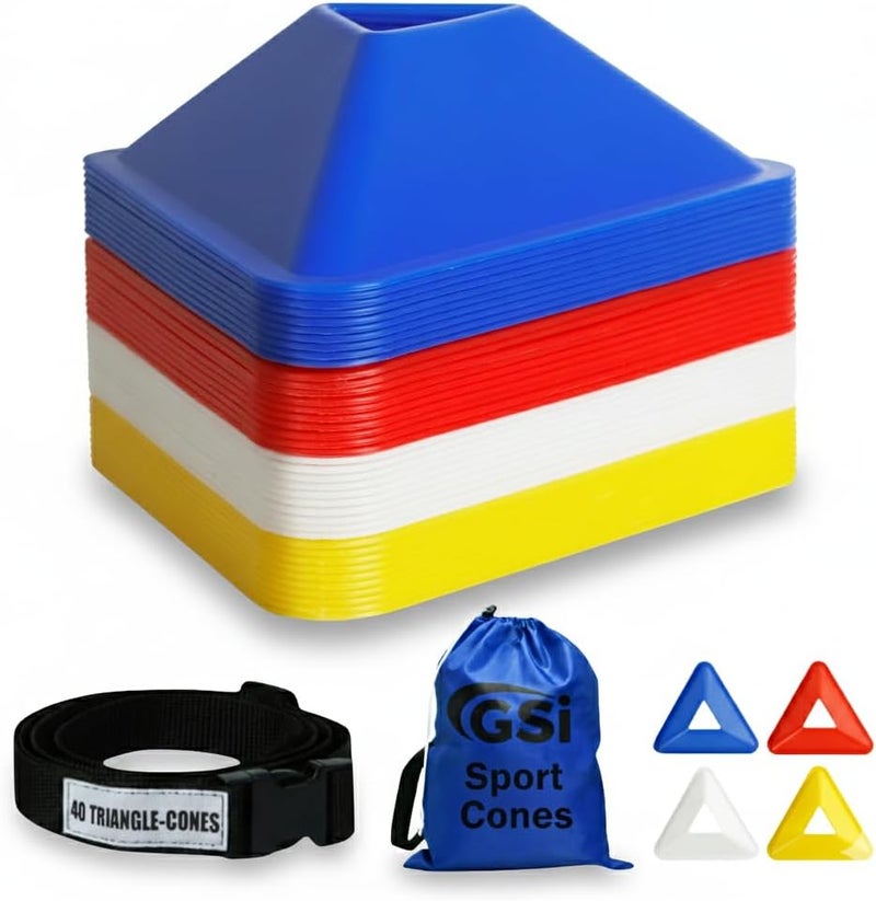 GSI Sports Training Cones for Agility Drills – Soccer & Basketball Multi-Sport Field Markers, Durable Flexible Cones in Multiple Shapes & Packs (20–80 Pack) - Image 1