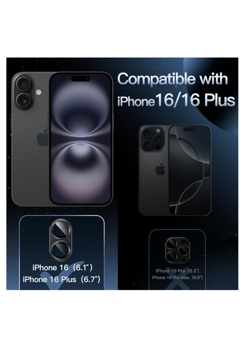 Aookay Compatible with iPhone 16 Plus / iPhone 16 Camera Lens Protector, [Not Easy to Break][Strong Adsorption][Case-Friendly] Metal Tempered Glass Rear Camera Screen Cover  (Black）  - Image 2