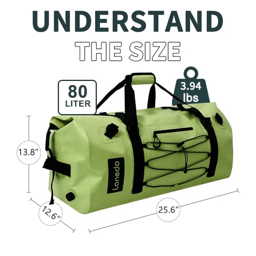 Lanedo 80L Dry Bag Large Waterproof Bag Roll-Top Heavy Duty Fishing Duffel Bag with Durable Straps & Handles for Kayaking Paddle boarding Boating Rafting Fishing Canoeing Camping (Green) - Image 2