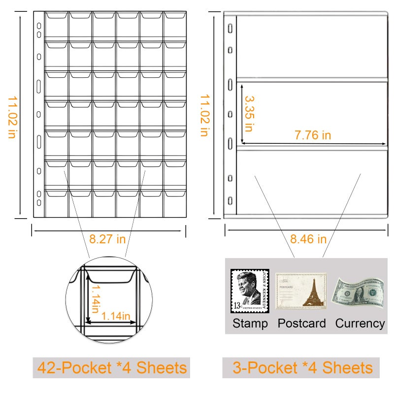 GoShambar Coin Collection Book Holder for Collectors,428 Pockets Coin Collection Supplies & 12 Sleeves Paper Money Currency Album, Display Storage Case for All Coins (Brown) - Image 4