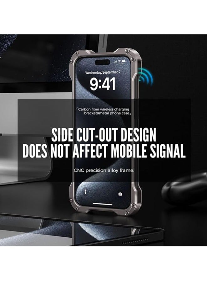 General iPhone 15 Pro Max/15 Pro/15 Metal Case Carbon Fiber Aluminum Alloy Back Hollow Cooling Case with 360° Swivel Ring Stand  - Image 5