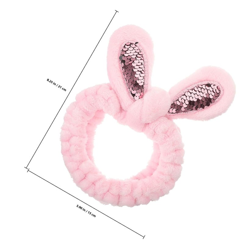 Bunny Ear Facial Headband for Washing Face Soft Plush Makeup Hairband Spa Skincare Accessory for Women and in Dark Pink - Image 2