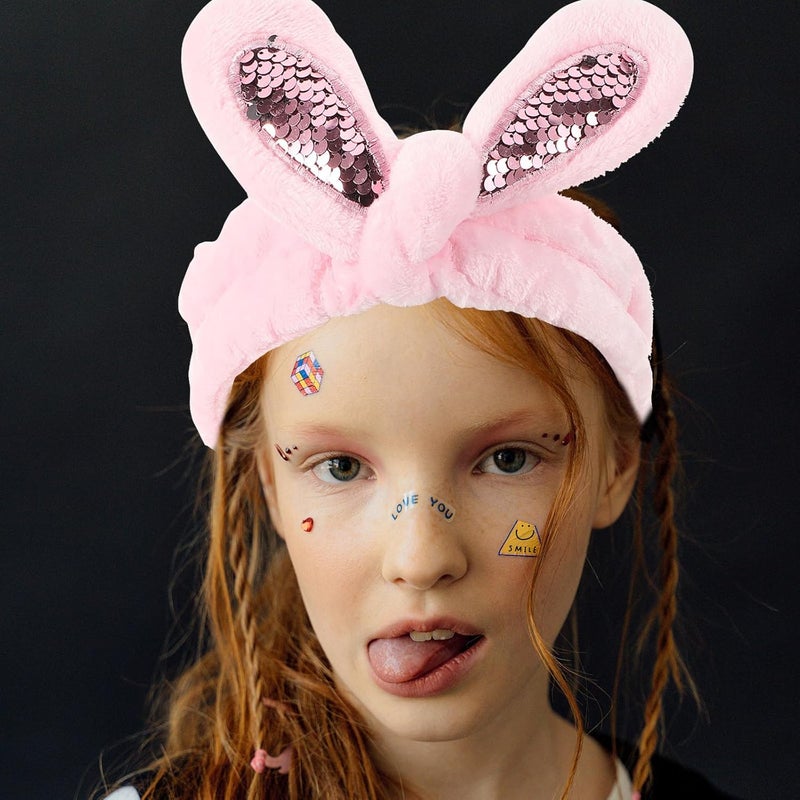 Bunny Ear Facial Headband for Washing Face Soft Plush Makeup Hairband Spa Skincare Accessory for Women and in Dark Pink - Image 4