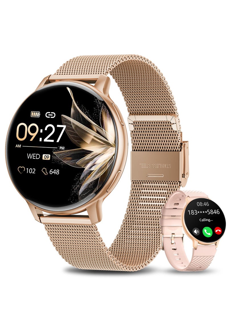 LIGE Elegant Simplicity Smart Watch for Women,1.39 Inch IPS Full Touch Screen Wireless Calling, IP67 Waterproof, Sports Tracker, Health/Heart Rate/Sleep Monitoring Smart Watches,Suitable for Ladies with Pink&Rose Gold Strap,Compatible with iOS and Android Phones - Image 1