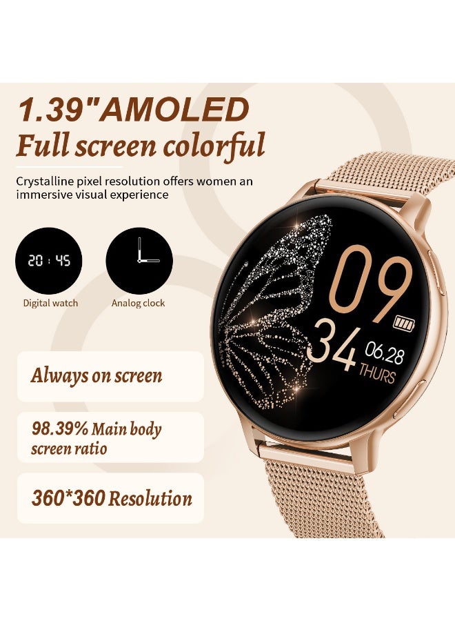 LIGE Elegant Simplicity Smart Watch for Women,1.39 Inch IPS Full Touch Screen Wireless Calling, IP67 Waterproof, Sports Tracker, Health/Heart Rate/Sleep Monitoring Smart Watches,Suitable for Ladies with Pink&Rose Gold Strap,Compatible with iOS and Android Phones - Image 5