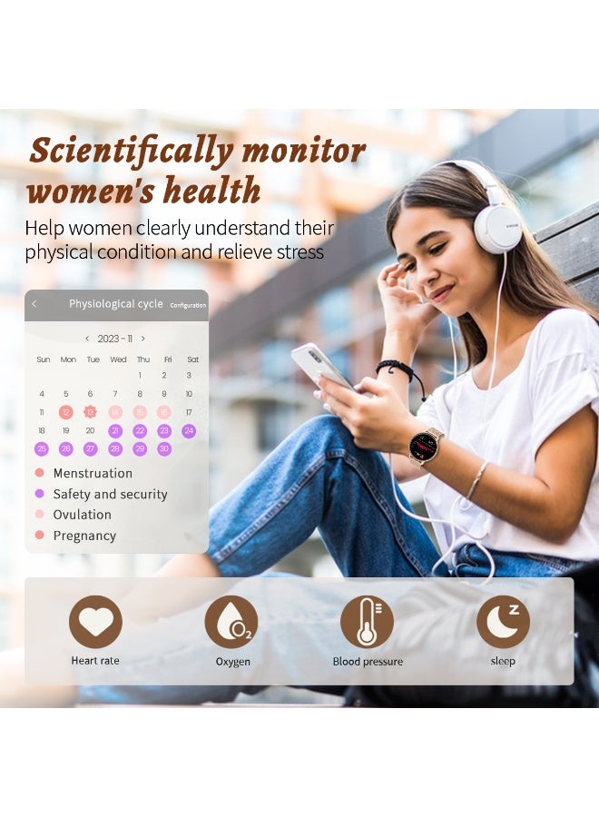 LIGE Elegant Simplicity Smart Watch for Women,1.39 Inch IPS Full Touch Screen Wireless Calling, IP67 Waterproof, Sports Tracker, Health/Heart Rate/Sleep Monitoring Smart Watches,Suitable for Ladies with Pink&Rose Gold Strap,Compatible with iOS and Android Phones - Image 3