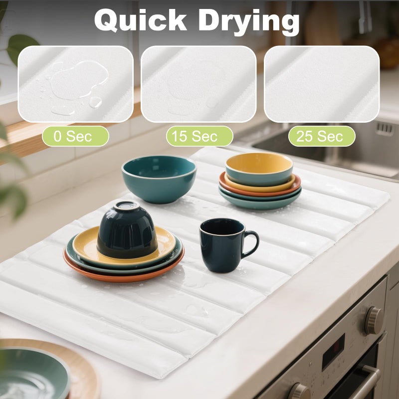 Oxydrily Large Stone Drying Mat for Kitchen Counter, Ultra Absorbent Diatomaceous Earth Mat with PU Leather Cover Stain-resistant Quick Dry/Foldable, Collapsible Dish Mats for Dishes Cups 23.6"x15.3" - Image 3
