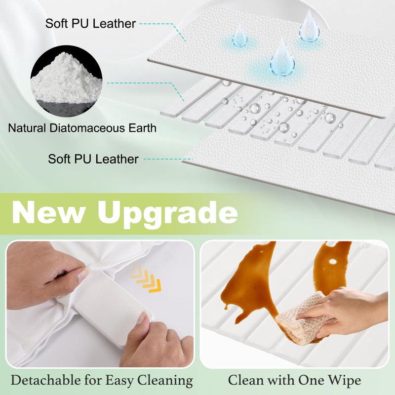 Oxydrily Large Stone Drying Mat for Kitchen Counter, Ultra Absorbent Diatomaceous Earth Mat with PU Leather Cover Stain-resistant Quick Dry/Foldable, Collapsible Dish Mats for Dishes Cups 23.6"x15.3" - Image 2