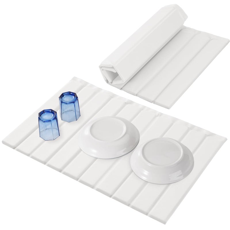 Oxydrily Large Stone Drying Mat for Kitchen Counter, Ultra Absorbent Diatomaceous Earth Mat with PU Leather Cover Stain-resistant Quick Dry/Foldable, Collapsible Dish Mats for Dishes Cups 23.6"x15.3" - Image 1