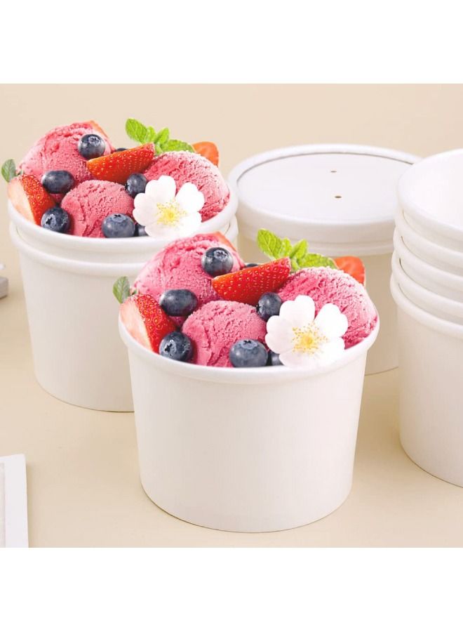 إس إن إتش باكينج أكواب ورقية بيضاء 12 أونصة مع غطاء PP شوربة سلطة آيس كريم أكواب 100 قطعة - Image 4