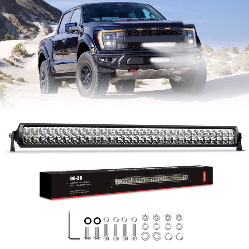4WDKING LED Light Bar 30 inch IP68IP69K Waterproof Dual Row Off Road Light Bar with DT Connector 180W Flood and Spot Combo Beam Work Light for Truck Cars ATV UTV Boat