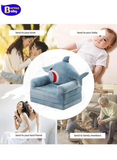 Berma Baby Three Layers of Folding Kids Sofa/Children Sofa/Lazy Sofa/Armchair Flip Open Plush Foldable Mini Sofa Softtoy Cartoon Design Baby Seat Couch (Not Cover!with Liner Filler) (Baby Shark)  - Image 3