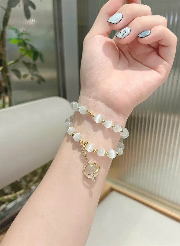 Cat's Eye Stone Bracelet Elastic Watch Band AppleWatch Cute Band Pendant Suitable for Apple Watch Straps S7/S8 44mm - Image 2