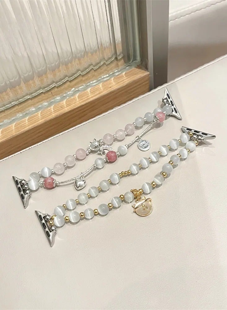 Cat's Eye Stone Bracelet Elastic Watch Band AppleWatch Cute Band Pendant Suitable for Apple Watch Straps S7/S8 44mm - Image 3