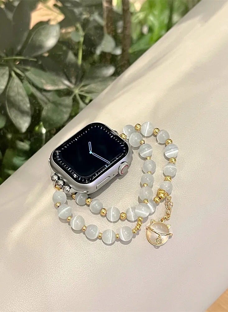 Cat's Eye Stone Bracelet Elastic Watch Band AppleWatch Cute Band Pendant Suitable for Apple Watch Straps S7/S8 44mm - Image 1