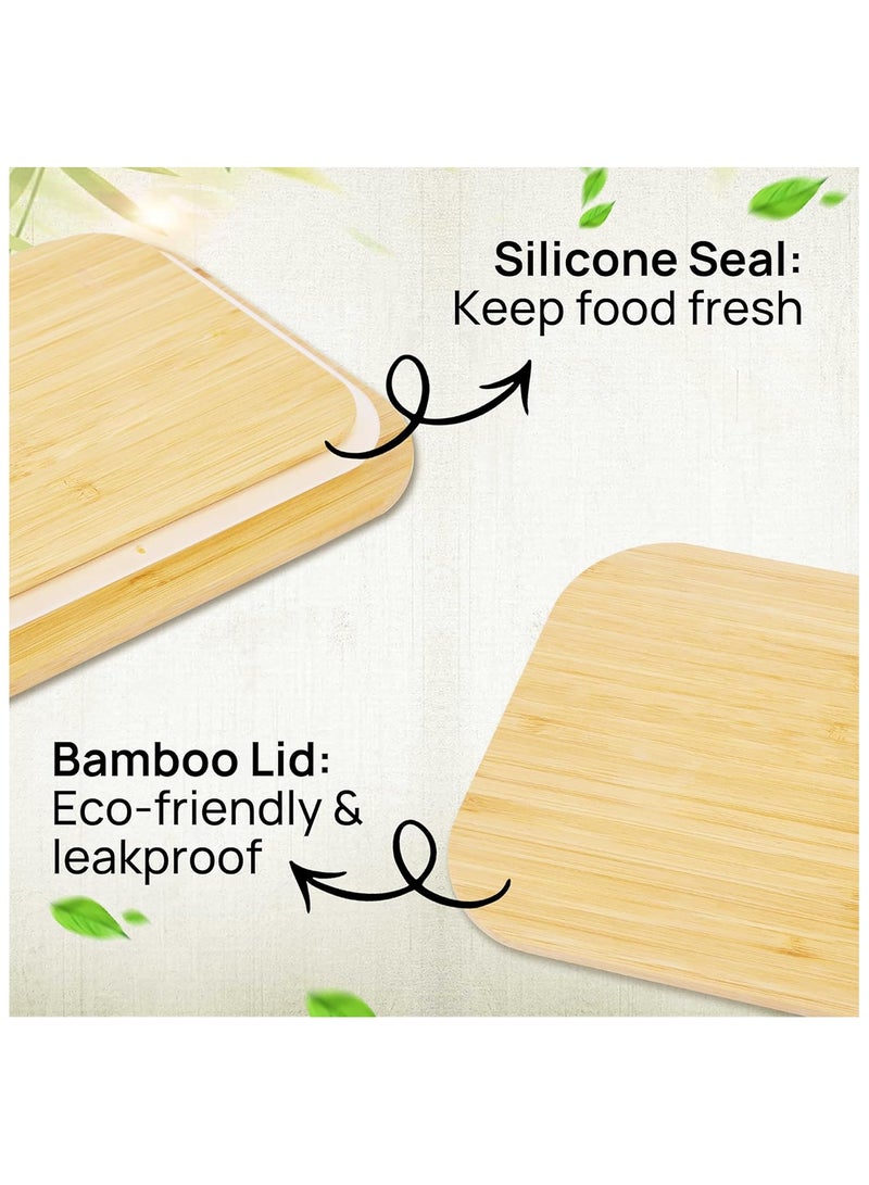 BLACKSTONE Clear Borosilicate Glass Food Storage Container With Wooden Lid And Silicone Removable Seal Airtight Bamboo Meal Prep Box For Kitchen Pantry Organization Microwave Oven Safe - Image 2