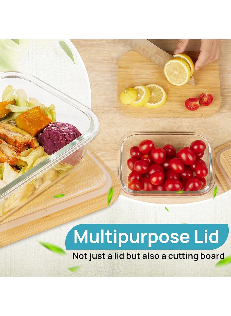 BLACKSTONE Clear Borosilicate Glass Food Storage Container With Wooden Lid And Silicone Removable Seal Airtight Bamboo Meal Prep Box For Kitchen Pantry Organization Microwave Oven Safe - Image 4
