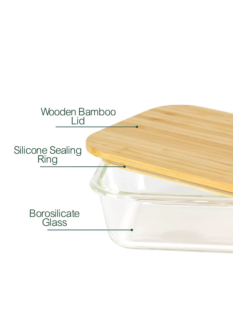 BLACKSTONE Clear Borosilicate Glass Food Storage Container With Wooden Lid And Silicone Removable Seal Airtight Bamboo Meal Prep Box For Kitchen Pantry Organization Microwave Oven Safe - Image 3