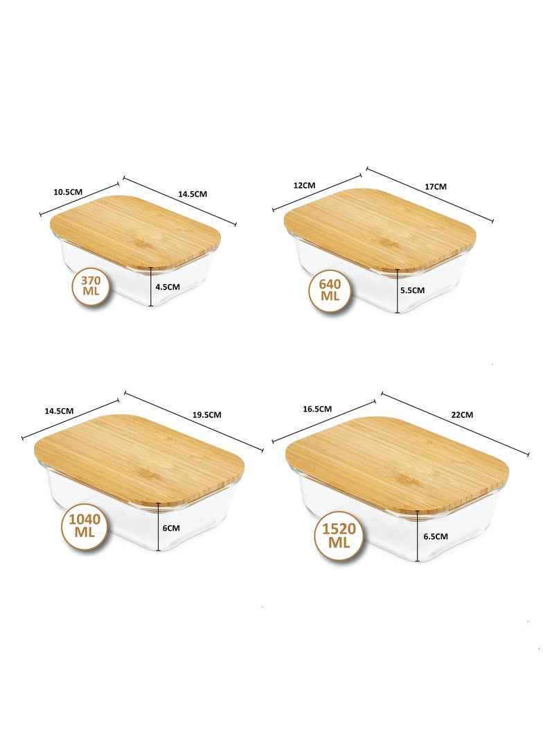 BLACKSTONE Clear Borosilicate Glass Food Storage Container With Wooden Lid And Silicone Removable Seal Airtight Bamboo Meal Prep Box For Kitchen Pantry Organization Microwave Oven Safe - Image 5