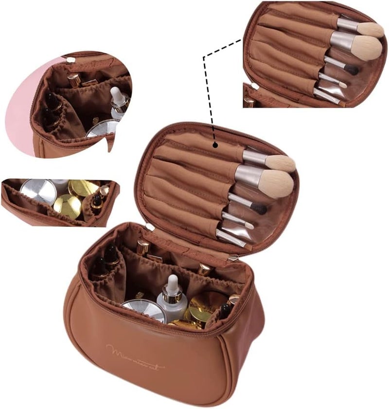 Styxon Makeup Bag Portable Cosmetic Bag Large Capacity Travel Makeup Organizer Leather Cosmetic Brush Case for Women Toiletry Bag for Girls with Handle and Divider Pink - Image 5
