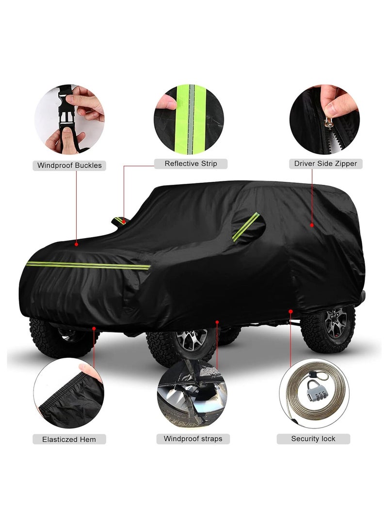 Zipporah All Weather Protection Car Cover for Jeep Wrangler JK/JL (2007-2024), Waterproof Coating with Reflectors, Soft Interior Lint Layer and Zipper (Black)  - Image 2