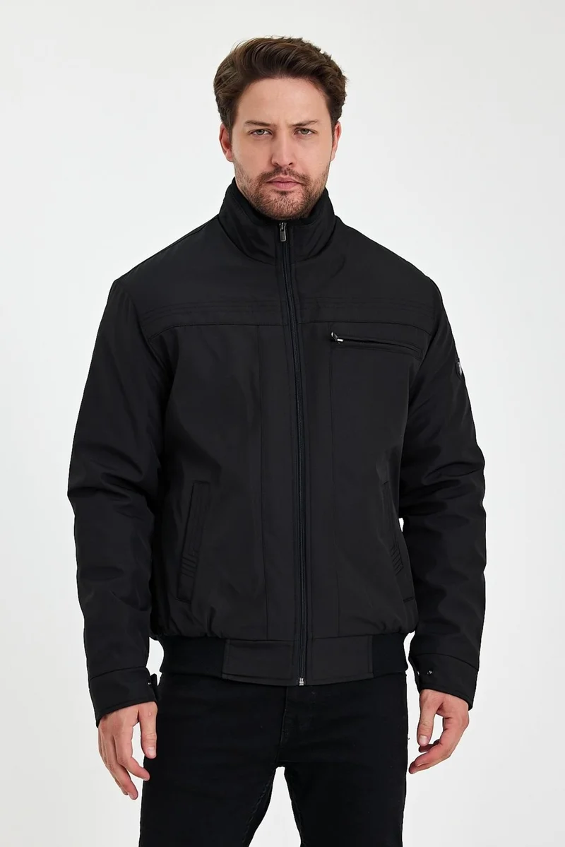 Sivaist Black Thick Fur Inside, Mandarin Collar, Wind and Waterproof Jacket&Coat
