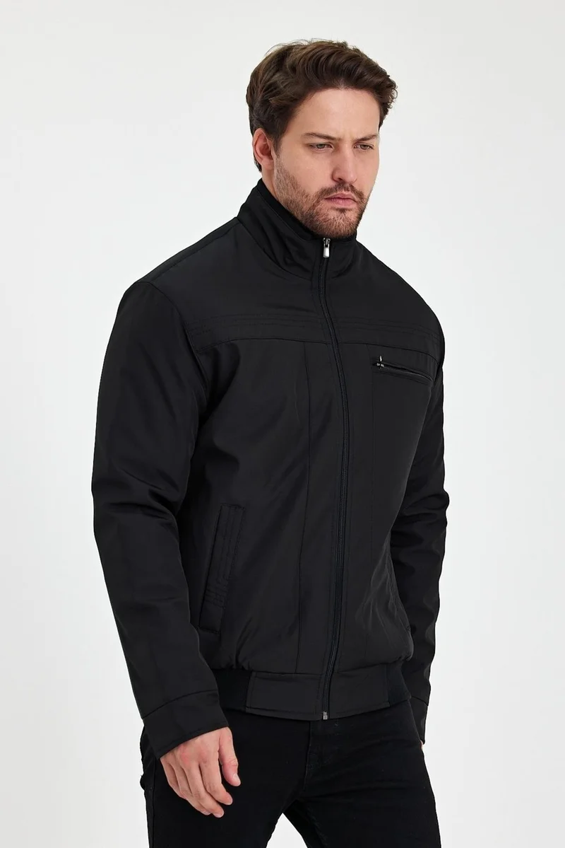 Sivaist Black Thick Fur Inside, Mandarin Collar, Wind and Waterproof Jacket&Coat