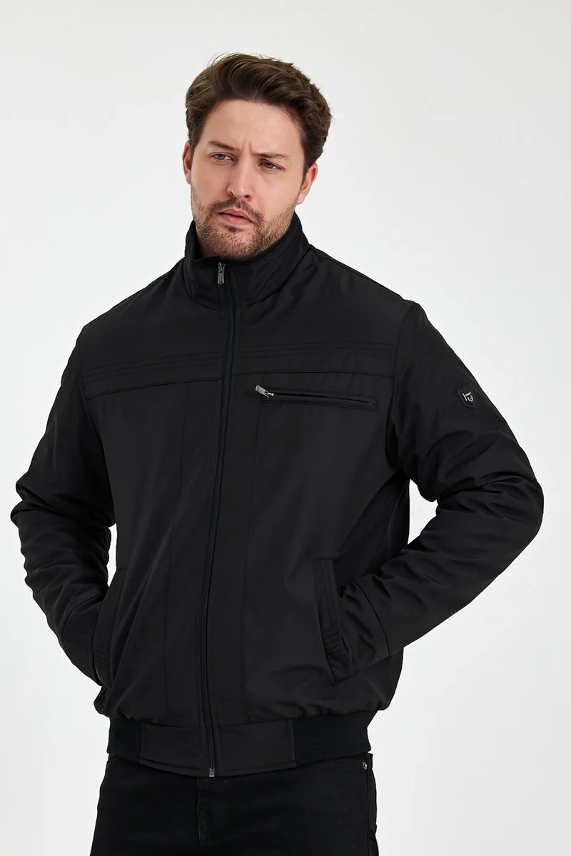 Sivaist Black Thick Fur Inside, Mandarin Collar, Wind and Waterproof Jacket&Coat
