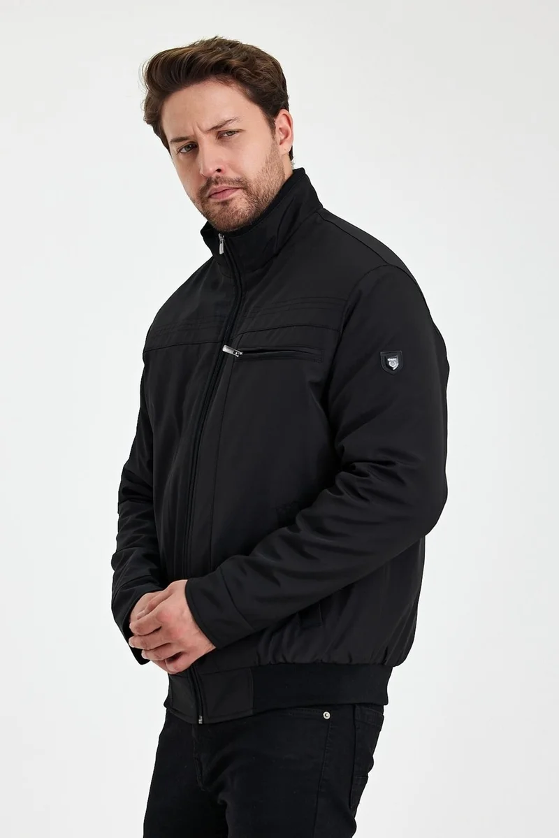 Sivaist Black Thick Fur Inside, Mandarin Collar, Wind and Waterproof Jacket&Coat