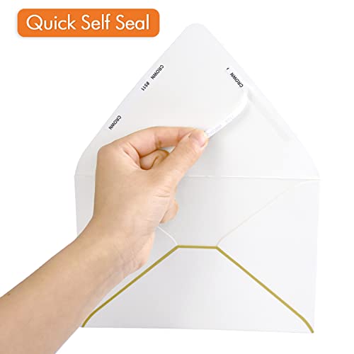 AZAZA A6 White Envelopes 4 x 6 With Gold Border,- 50 Pack, Quick Self Seal, For 4x6 Cards| Perfect for Weddings, Invitations, Photos, Graduation, Baby Shower| 250GSM Luxury paper|5.25 x 7.25 Inches (White) - Image 3