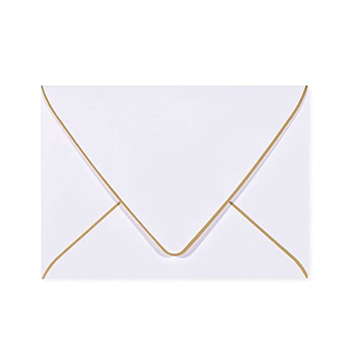 AZAZA A6 White Envelopes 4 x 6 With Gold Border,- 50 Pack, Quick Self Seal, For 4x6 Cards| Perfect for Weddings, Invitations, Photos, Graduation, Baby Shower| 250GSM Luxury paper|5.25 x 7.25 Inches (White) - Image 1