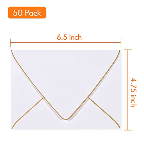AZAZA A6 White Envelopes 4 x 6 With Gold Border,- 50 Pack, Quick Self Seal, For 4x6 Cards| Perfect for Weddings, Invitations, Photos, Graduation, Baby Shower| 250GSM Luxury paper|5.25 x 7.25 Inches (White) - Image 2