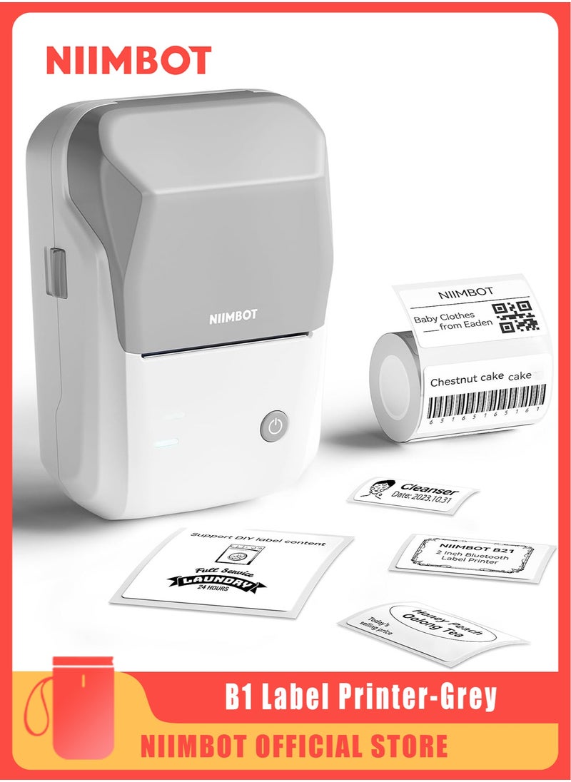 NIIMBOT - B1 Label Maker with Auto Identification, Thermal Label Printer with 1 Roll 50mm*30mm White Tape, Portable Bluetooth Label Maker with  20-50mm Print Width, USB Rechargeable, Easy to Use for Office, Home, Business, Grey - Image 1