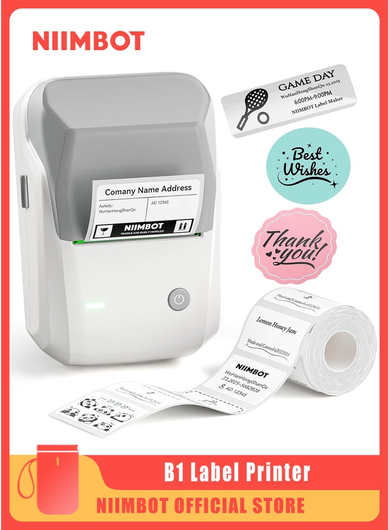 نيمبوت طابعة ملصقات حرارية B1 مع شريط أبيض مقاس 50 مم × 30 مم، صانع ملصقات بلوتوث محمول بعرض طباعة 20-50 مم، قابل لإعادة الشحن عبر USB، طابعة ملصقات حرارية سهلة الاستخدام للعمل والمكتب والفصول الدراسية والمطبخ والمنزل والتعلم والأعمال - Image 1