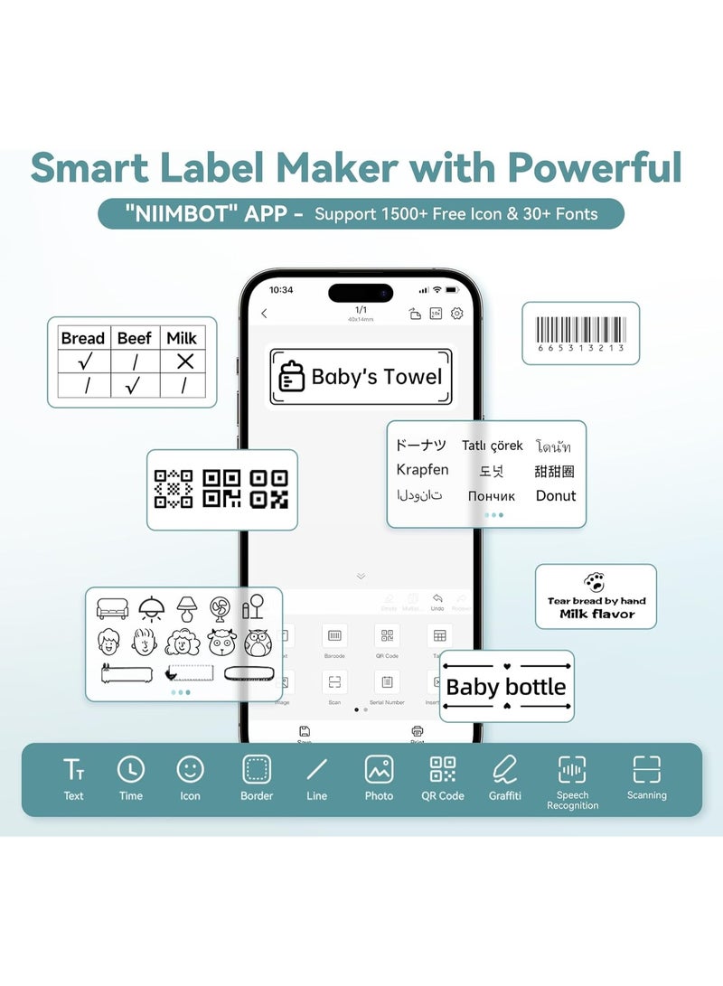 نيمبوت طابعة ملصقات حرارية B1 مع شريط أبيض مقاس 50 مم × 30 مم، صانع ملصقات بلوتوث محمول بعرض طباعة 20-50 مم، قابل لإعادة الشحن عبر USB، طابعة ملصقات حرارية سهلة الاستخدام للعمل والمكتب والفصول الدراسية والمطبخ والمنزل والتعلم والأعمال - Image 2